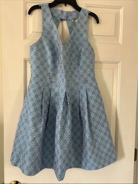 Banana Republic Jacquard Blue White Floral Fit-and-Flare Dress